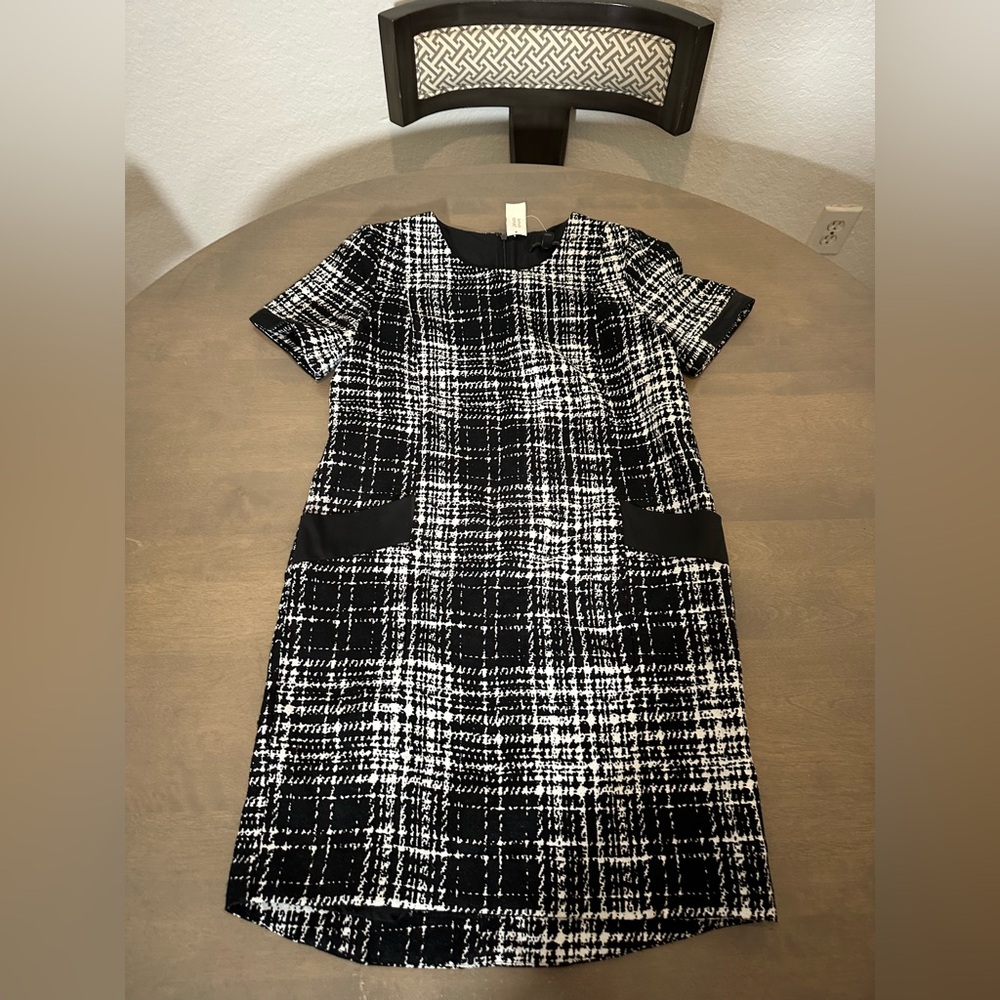 Banana Republic Black and White Checkered Midi Dress
